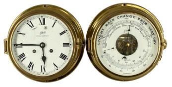 SCHATZ 'ROYAL MARINER' BRASS ENCASED SHIP'S BULKHEAD CLOCK, with chiming movement, and a compensated