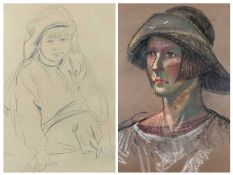 ART DECO BRITISH SCHOOL pastel - head and shoulders portrait of a lady with 1930s cropped hair under