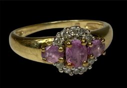 9CT GOLD RING, set with pink / clear stones, stamped 'QVC', size O, 2.5g Provenance: deceased estate