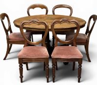 VICTORIAN WALNUT TEA TABLE, on hexagonal and quatrefoil base, 73 (h) x 134 (w) x 100cms (d); and six