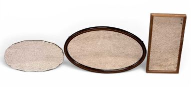 THREE VINTAGE MIRRORS, including mahogany-framed with string inlay and bevelled edge, 46 (h) x 73 (