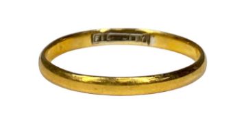 GOLD WEDDING BAND, hallmarks rubbed but probably 22ct, 1g Provenance: private collection
