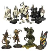 ASSORTED COLLECTABLES, including pair of Franklin Mint painted metal sculptures of Native Americans,
