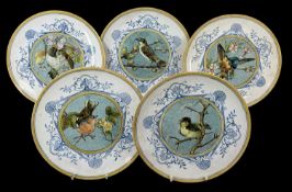 RARE SET OF FIVE DOULTON LAMBETH FAIENCE PLATES, by Miss Catherine Vargas, each having a roundel