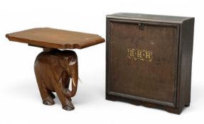 ELEPHANT FORM MAHOGANY TABLE, with composite tusks, 38 (h) x 51 (w) x 32cms (d); and a wooden