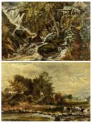 JOHN LLOYD BOND (British, 19th century) pair of oils on canvas - mountainous watermill and