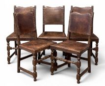 SET OF FIVE VINTAGE DINING CHAIRS, rexine studded seats and back, 91 (h) x 50 (w) x 40cms (seat