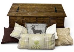 MODERN HARDWOOD MULTI-DRAWER COFFEE TABLE, 41 (h) x 118 (w) x 66cms (d); and a quantity of soft