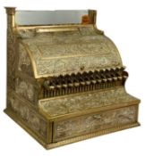 NATIONAL CASH REGISTER circa 1896, American brass model profusely chased with foliage and
