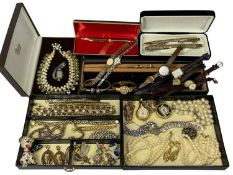 ASSORTED COSTUME JEWELLERY & LADIES' WRISTWATCHES, including simulated pearls, pendants,