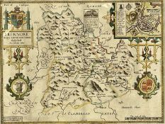 SPEED (JOHN) HAND-COLOURED ENGRAVED MAP OF BREKNOKE, Roger Rea issue, 1662, with town plan of