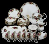 ROYAL ALBERT OLD COUNTRY ROSES TEA SET, for six persons, including lidded teapot, 27 pieces