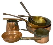 VARIOUS COPPER & BRASS SAUCEPANS ETC., 19th century and later Provenance: private collection Ynys