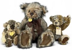 THREE CHARLIE BEARS, Squidge CB614881, Abhay CB114971, and Dyfrig CB604798, all with tags