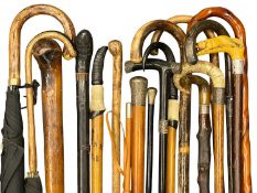 GOOD COLLECTION OF WALKING STICKS / CANES, 19th century and later, some with silver mounts