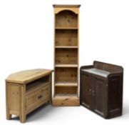 MODERN PINE TALL & NARROW FIVE-SHELF BOOKCASE, 182 (h) x 51 (w) x 30cms (d); entertainment cupboard,