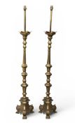 FINE ORNATE PAIR OF BRASS STANDARD LAMPS, circa 1900, three-footed bases, 132cms (h) (2) Provenance: