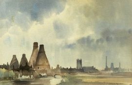 ‡ IVAN TAYLOR (British, b. 1946) watercolour - entitled 'Kilns Near Stoke c. 1959', signed lower