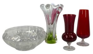20TH CENTURY GLASSWARE, including art glass vase by Josef Hospodka for Chřibská, free-blown form