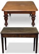 EDWARDIAN MAHOGANY FOLD-OVER TEA TABLE, on tapered supports, 73 (h) x 91 (w) x 46cms (d); and wind-