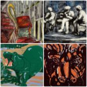 TWO PORTFOLIOS OF WOODCUTS / LINOCUTS, comprising wild animals and groups of people Provenance: