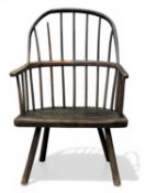 18TH CENTURY WELSH OAK ELBOW STICK CHAIR, stick and hoop back of vernacular primitive design, 89 (h)