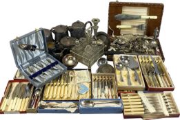 PLATED WARE, including tea set, cruet, boxed cutlery etc. Provenance: private collection Gwynedd