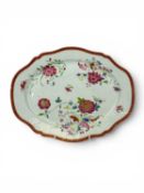 18TH CENTURY CHINESE FAMILLE ROSE PORCELAIN MEAT PLATE, Qianlong, of silver shape, gilded scroll