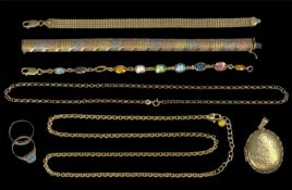 ASSORTED JEWELLERY, including a silver flexible bracelet, tri-colour gold plated; another silver