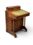FINE 20TH CENTURY MAHOGANY DAVENPORT DESK, with galleried top, letter rack, interior doors and end