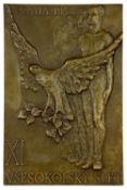 BRONZE RECTANGULAR COMMEMORATIVE PLAQUE, celebrating the XI Všesokolský Slet (Sokol Gymnastic