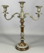OLD SHEFFIELD PLATE CANDELABRA, twin branch with centre sconce, 47cms (h) Provenance: private