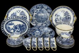 EARLY 19TH CENTURY SPODE PEARLWARE FRETTED PLATE, two pickle dishes, two large early 19th century