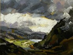 ‡ ALED PRICHARD-JONES (Welsh, b. 1945) pastel - Eryri landscape with clouds, signed, 21.5 x 28.