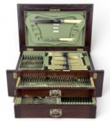 CANTEEN OF A1 PLATED CUTLERY, approx. 80 pieces, contained in a mahogany cabinet with lift-up lid