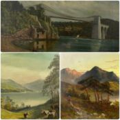 LATE 19TH / EARLY 20TH CENTURY ARTISTS: I.J. JONES-LEWIS oil on canvas - Menai Suspension Bridge