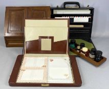 MAHOGANY WRITING BOX, with folding doors and drawer to base, interior fitted with compartments,