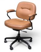 MODERN OFFICE CHAIR, with tan upholstered seat back and arms, on a swivel base Provenance: private