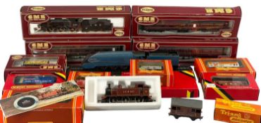 OO GAUGE SCALE MODEL RAILWAYS, GMR Fowler LMS locomotive and tender with three carriages, Hornby LMS