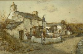 JOSEPH HUGHES CLAYTON (British, act. 1891-1929) watercolour - cottages and figures, signed lower