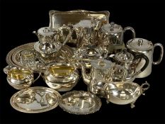 ASSORTED PLATED WARE, including an EPBM tea service, various hot water jugs, sauceboats, oval tureen