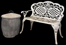 LIGHTWEIGHT WHITE-PAINTED METAL GARDEN FURNITURE, to include two-seater bench, 88 (h) x 113 (w) x