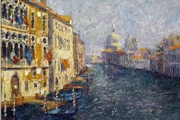 ‡ LANA OKIRO (Contemporary Ukrainian) oil on board - Venetian scene, monogrammed lower left, 32 x