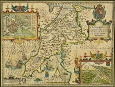 SPEED (JOHN) HAND-COLOURED ENGRAVED MAP OF CAERNARFON, Overton issue, 1710, with town plans of