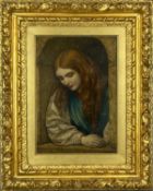 PRE-RAPHAELITE SCHOOL unknown artist, oil on board - young lady looking through a window arch,