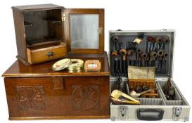 COLLECTION OF SMOKING ACCESSORIES, including various tobacco pipes contained in aluminium case,