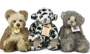 THREE CHARLIE BEARS, Charlie 2011 CB114757, Naomi CB114735, and Akhuti CB114982, all with tags
