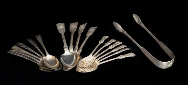 SET OF SIX GEORGE III SILVER TEASPOONS, incomplete marks, c. 1800; pair of George III silver