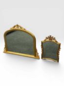 CONTEMPORARY GILT-FRAMED OVERMANTEL MIRROR with pierced scrolled surmount and sides, 83 (h) x 111cms