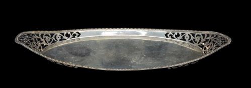 VICTORIAN SILVER OVAL DISH with bead rim and pierced border, Dobson & Sons, London 1892, 24.5 x